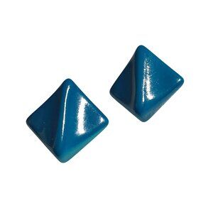 Vintage Teal Square Clip On Earrings Gold Tone Backing Bold Retro Style Jewelry
